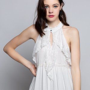 POL Front Button Closure Ruffle Detail Halter